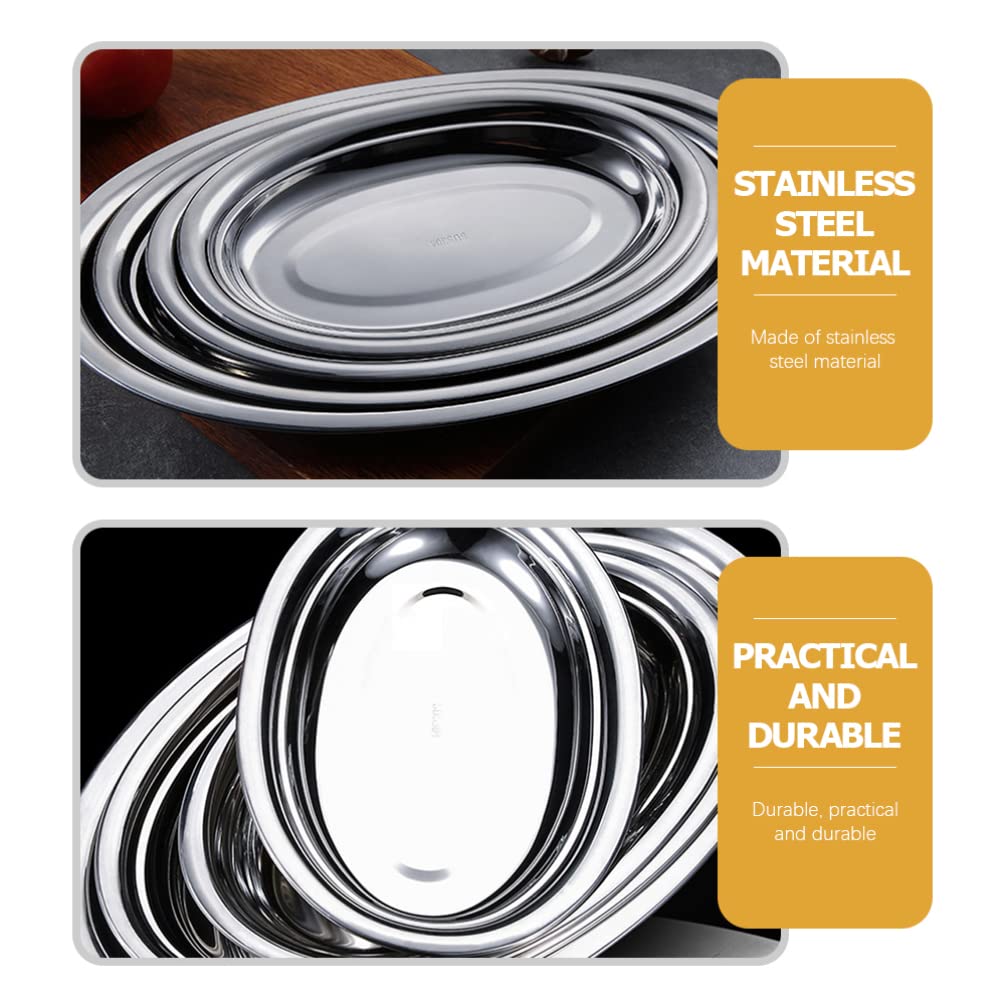 Hemoton Sizzle Platter Serving Platter Oval Fish Dish Stainless Steel Fish Plate Metal Food Serving Tray For Steaming Fish Desse